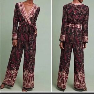One September Anthropologie Burgundy Jumpsuit size XS Petite NWT long sleeve